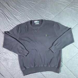 Polo Ralph Lauren Men Navy Blue Crew Neck Sweater Size L Pima Cotton Green Pony